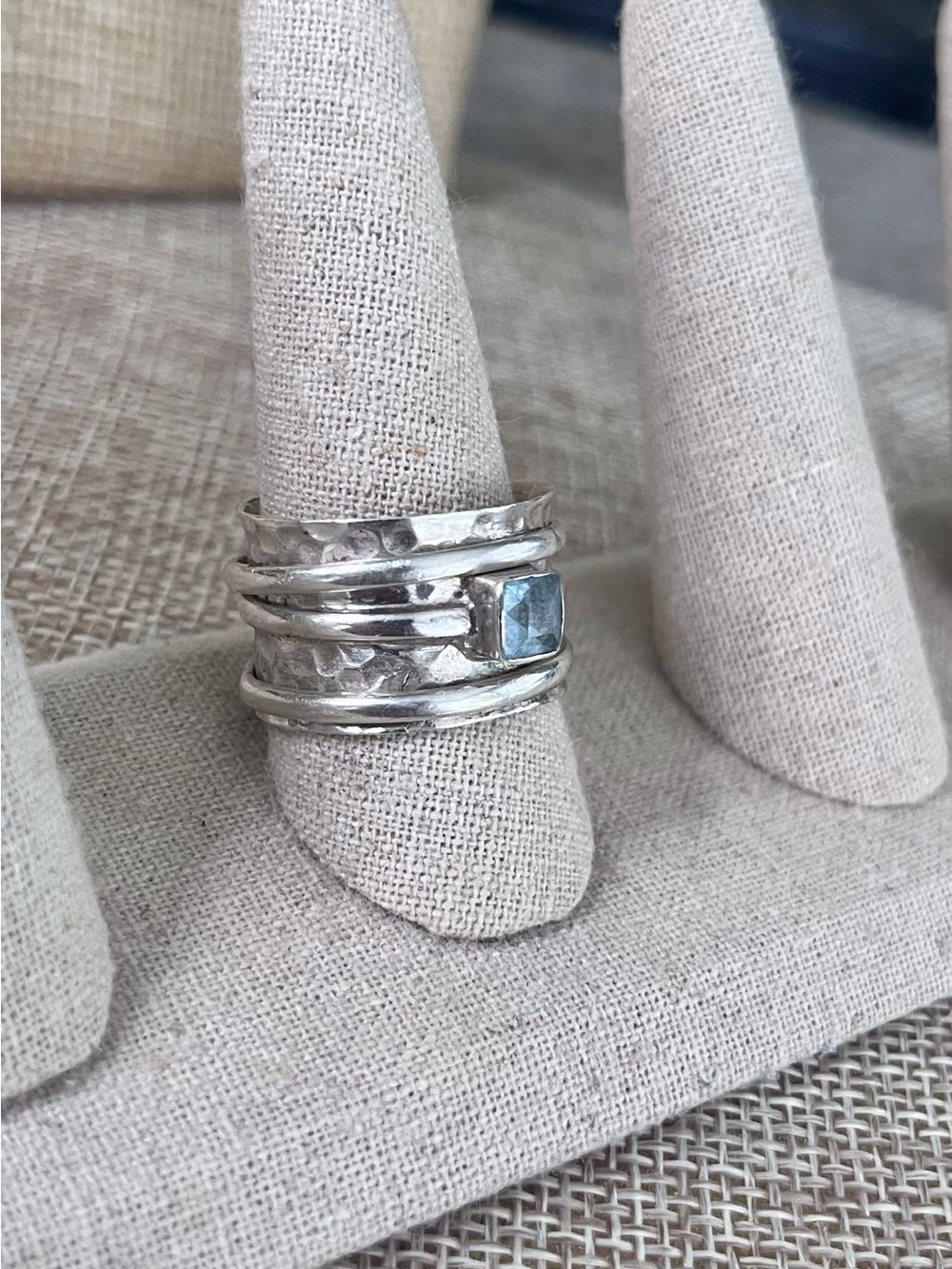 925 Sterling Silver Spinner Ring Blue Stone Size 9.5 Artisan
